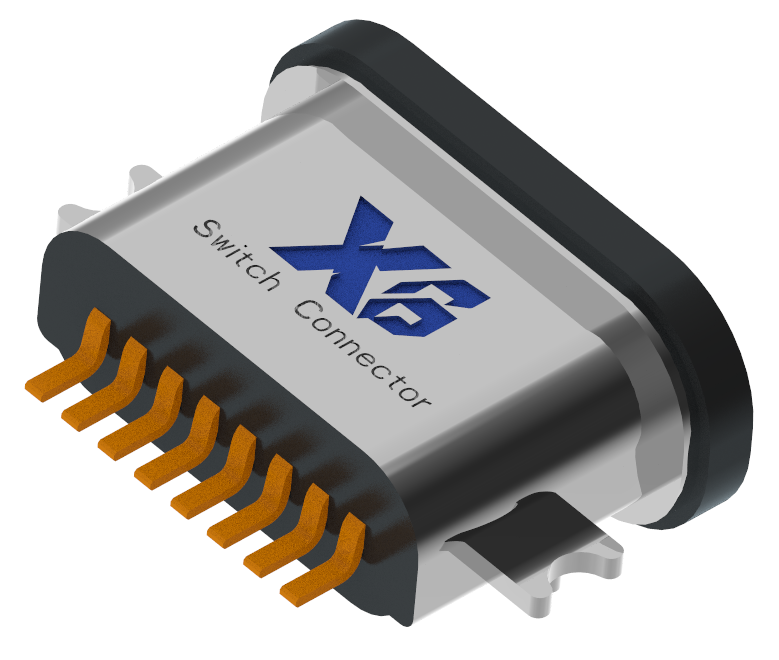 XB-TYPE C 8P-6-XXX 防水TYPE C 8P 沉板0.8防水母座L=6.7mm(带钢片)(锌合金外壳)